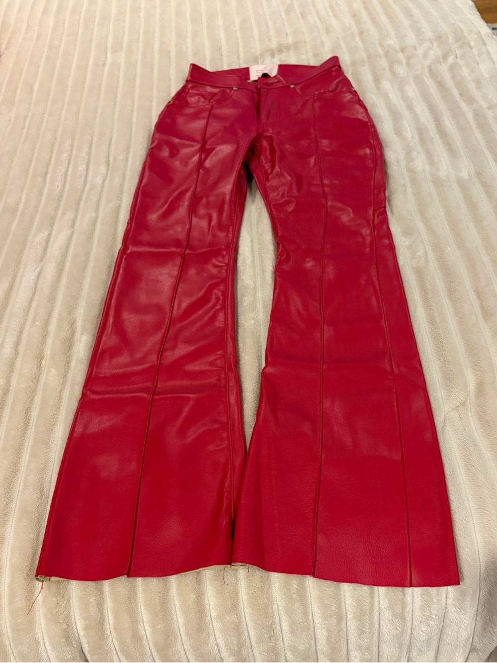 Red Faux Leather Flared Women’s Bottoms